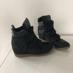 Black Platform Wedge High Top Sporty Sneakers